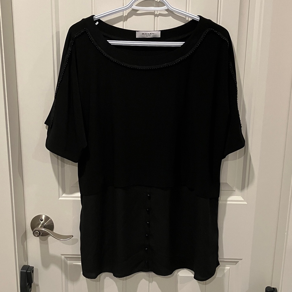 BRIAN BAILEY Blouse Beading BLACK XL LIKE NEW